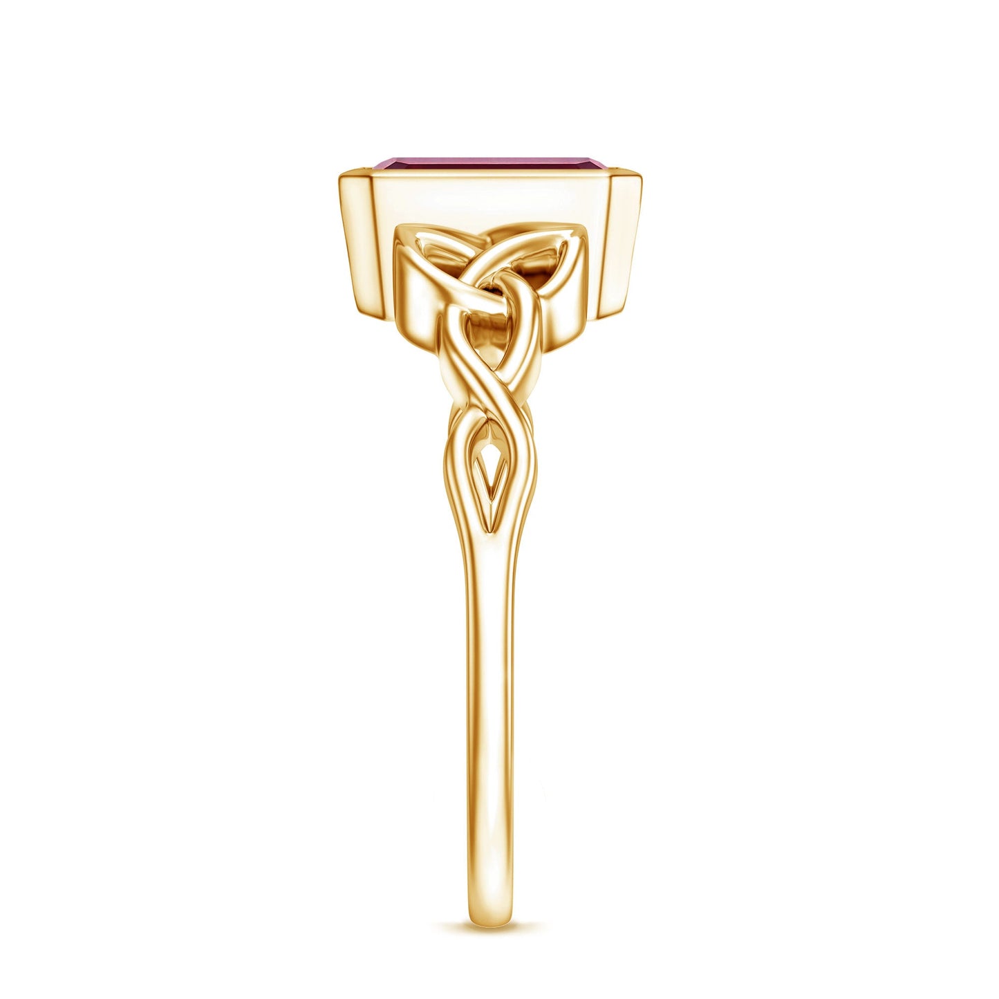 Bezel Set Emerald Cut Lab Created Ruby Celtic Engagement Ring