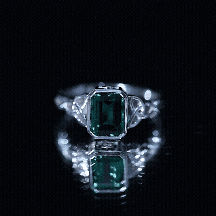 Certified Lab Grown Emerald Cut Emerald Engagement Ring with Celtic Knot