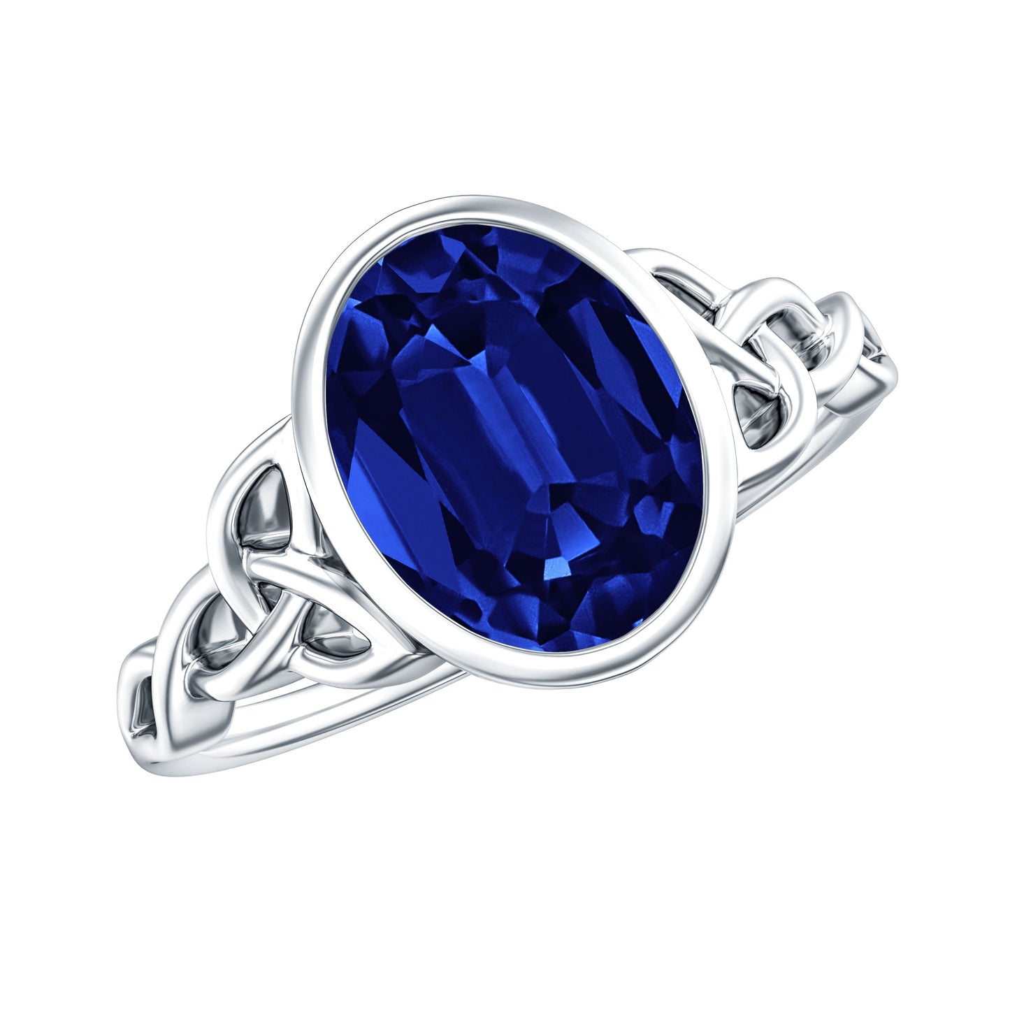 Certified 4 Carat Oval Lab Grown Blue Sapphire Bezel Set Engagement Ring