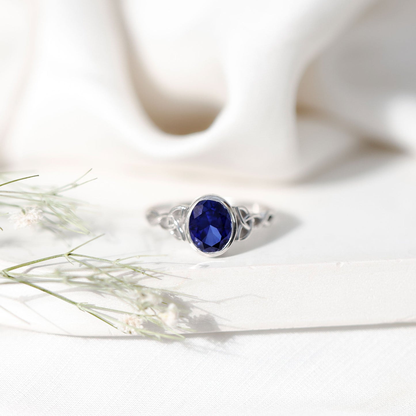 Certified 4 Carat Oval Lab Grown Blue Sapphire Bezel Set Engagement Ring