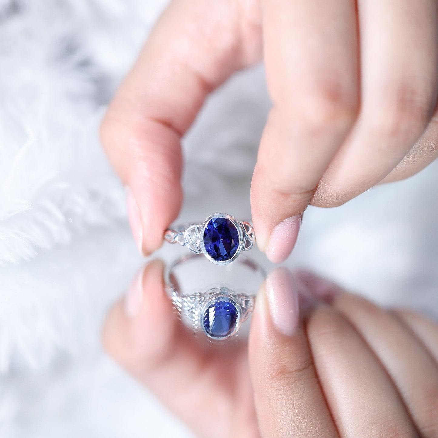 Certified 4 Carat Oval Lab Grown Blue Sapphire Bezel Set Engagement Ring