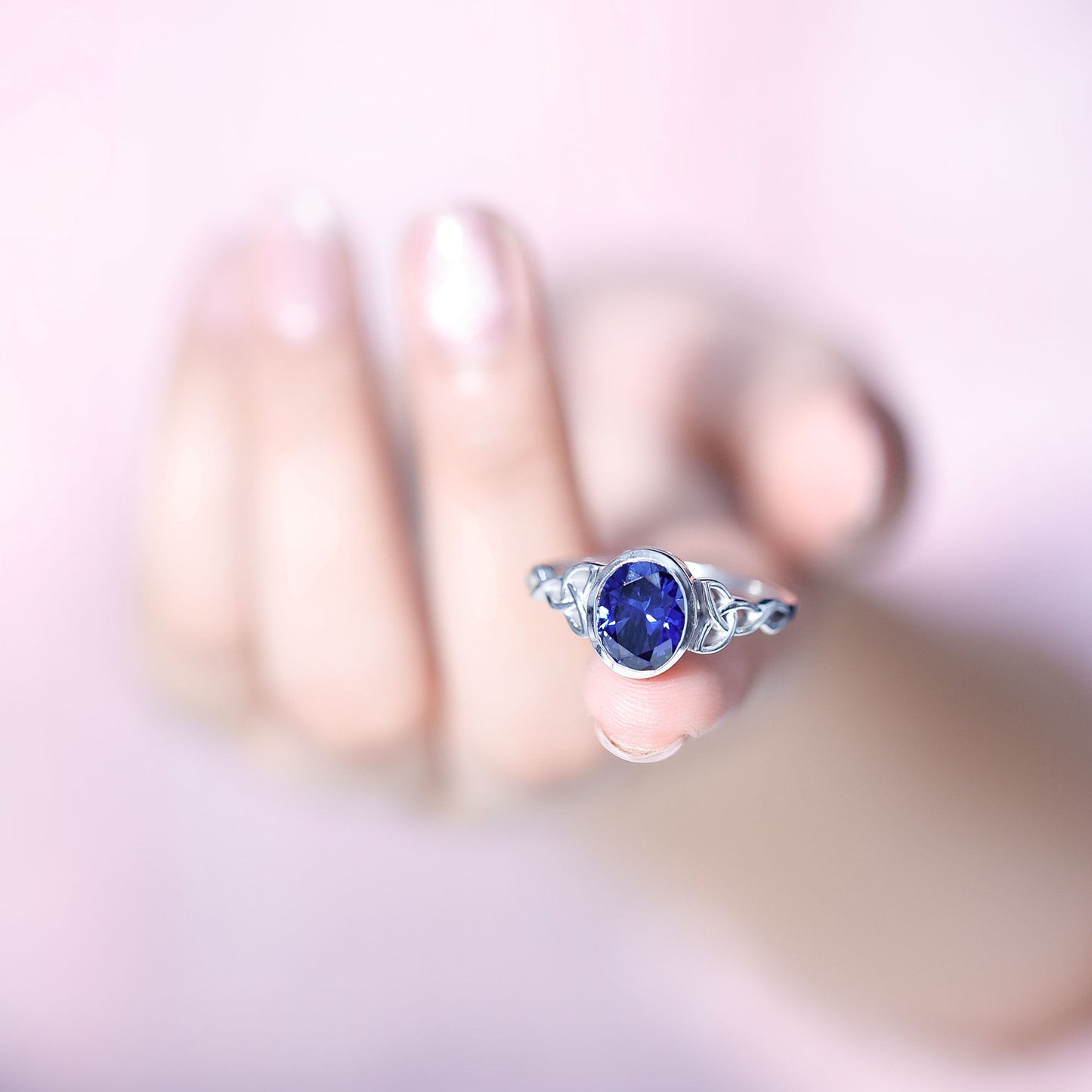 Certified 4 Carat Oval Lab Grown Blue Sapphire Bezel Set Engagement Ring