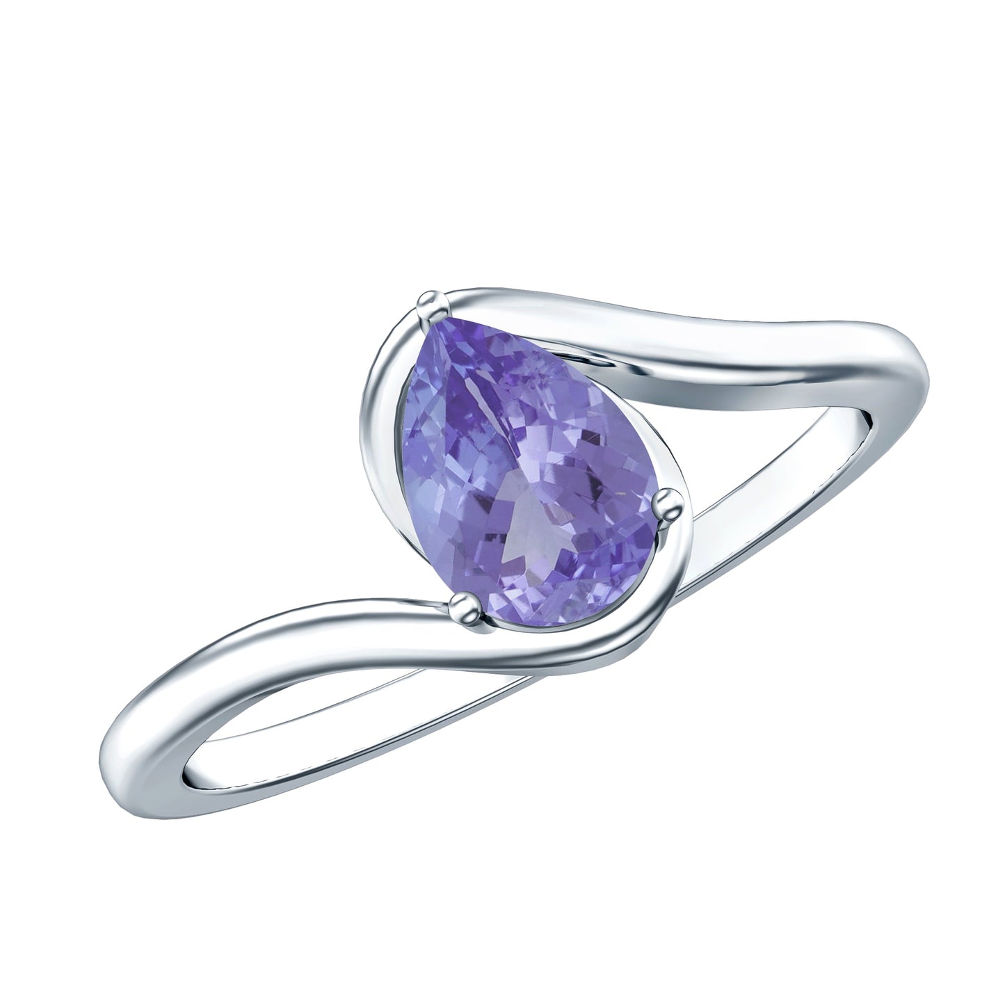 Natural Tanzanite Solitaire Engagement Ring with Bypass Shank