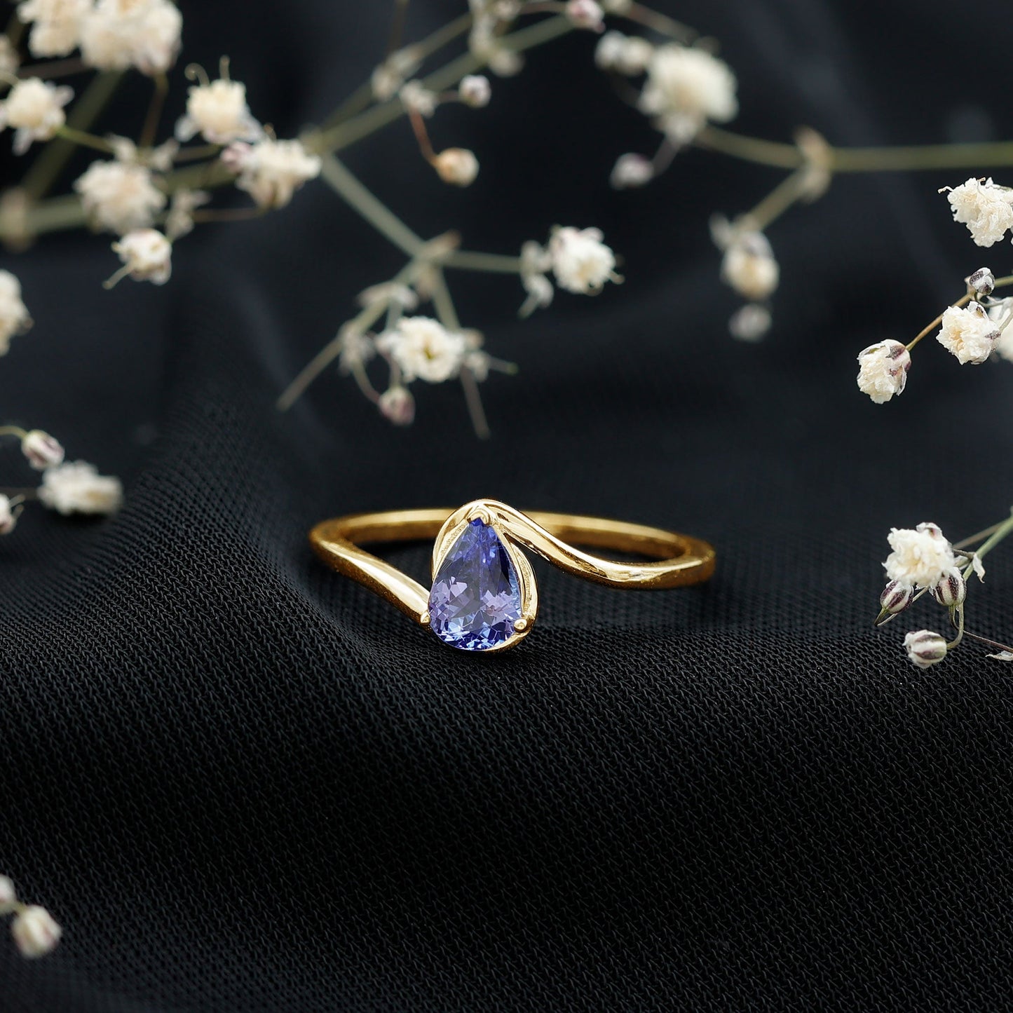 Natural Tanzanite Solitaire Engagement Ring with Bypass Shank