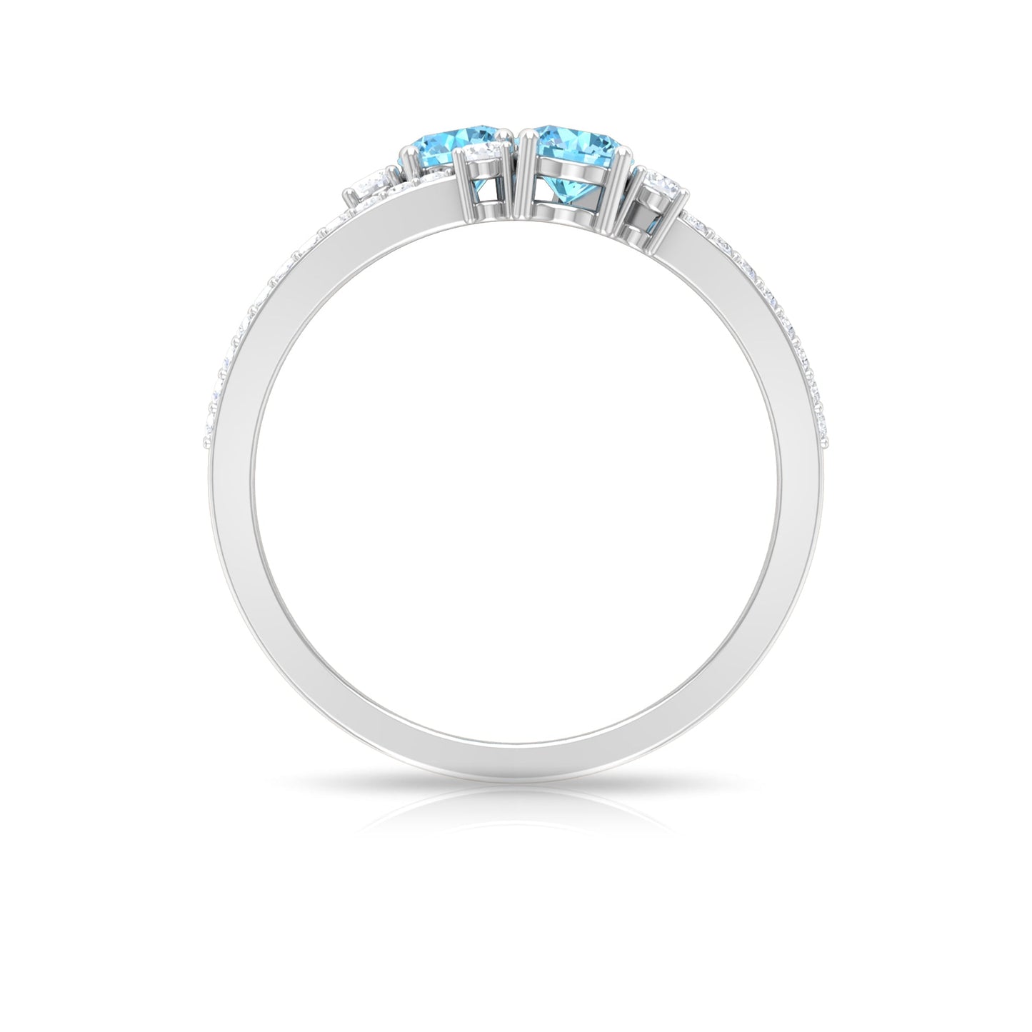 Natural Aquamarine Diamond 2 Stone Promise Ring with Split Shank