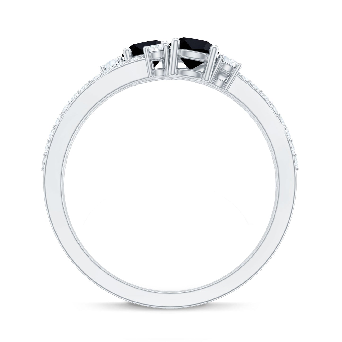 Genuine Black Onyx Two Stone Promise Ring with Diamond