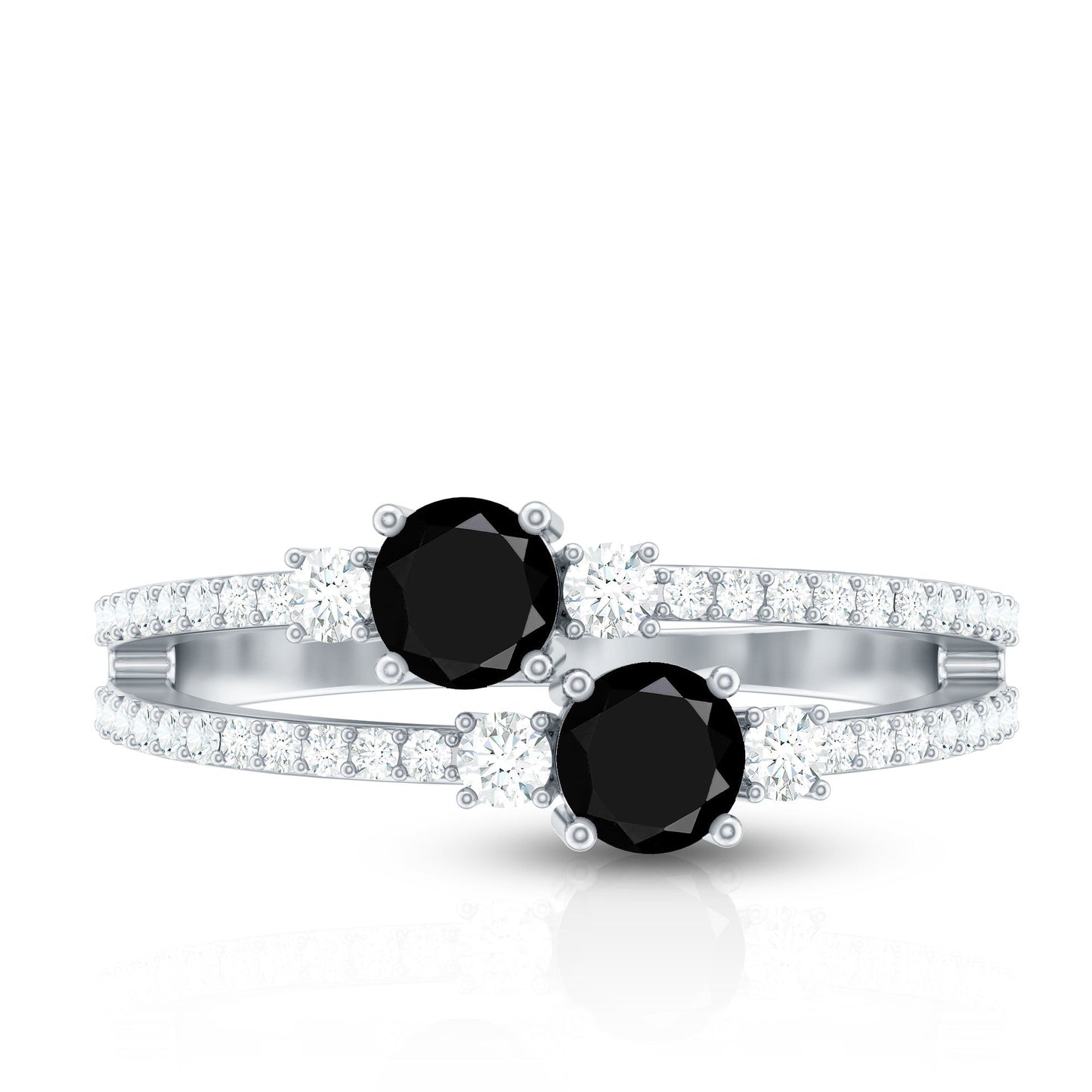 Genuine Black Onyx Two Stone Promise Ring with Diamond