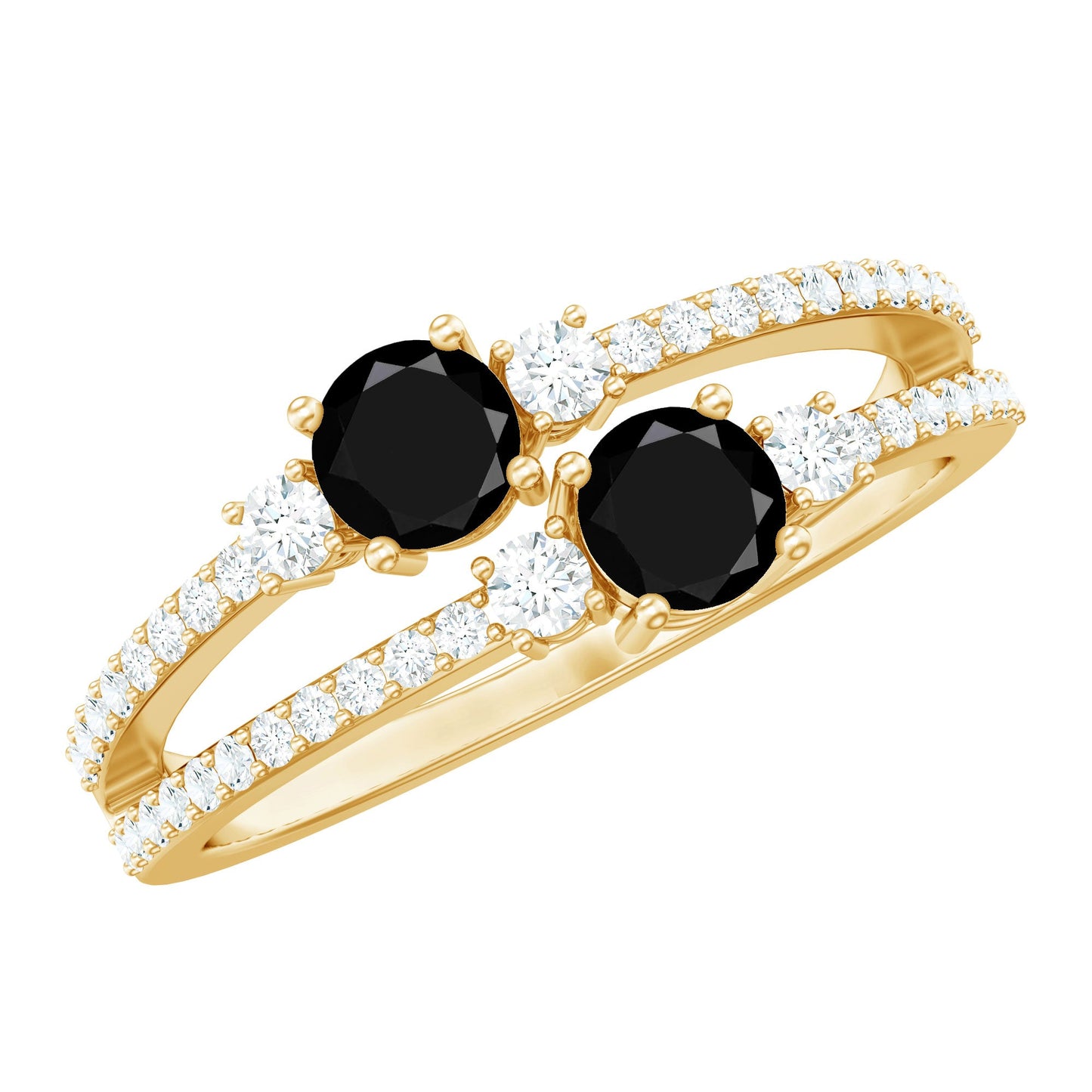 Genuine Black Onyx Two Stone Promise Ring with Diamond