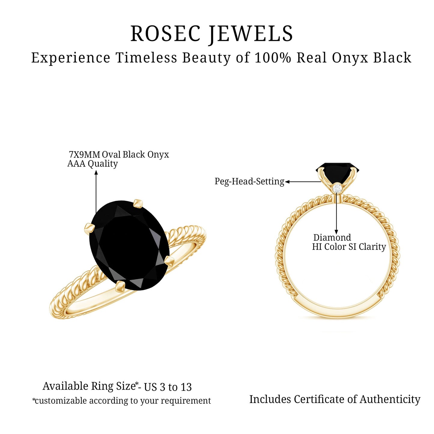 1.7 Carat Oval Cut Black Onyx Solitaire Engagement Ring with Diamond