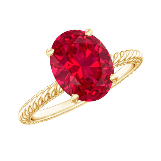 Created Ruby Solitaire Ring with Surprise Diamond and Twisted Rope