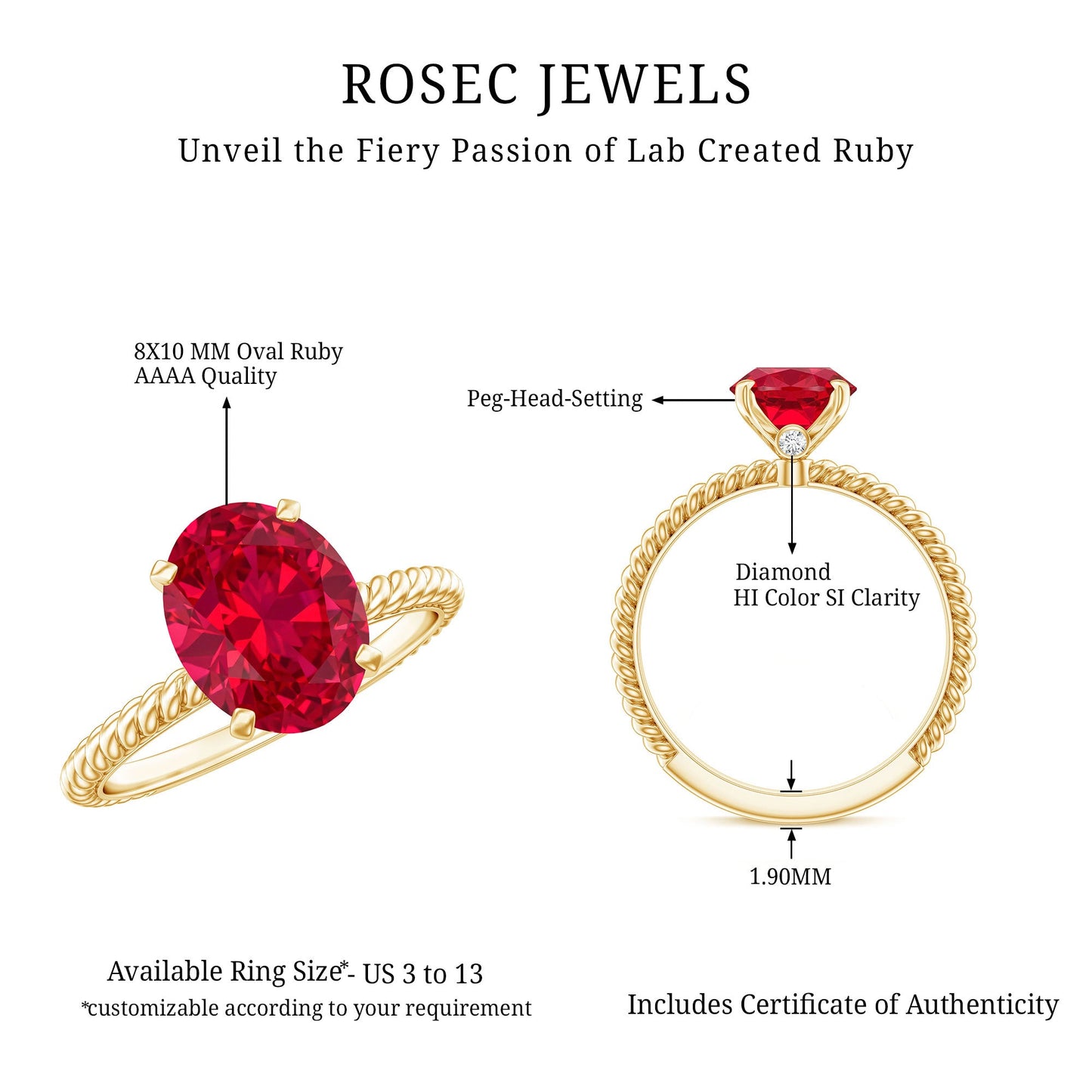 Created Ruby Solitaire Ring with Surprise Diamond and Twisted Rope