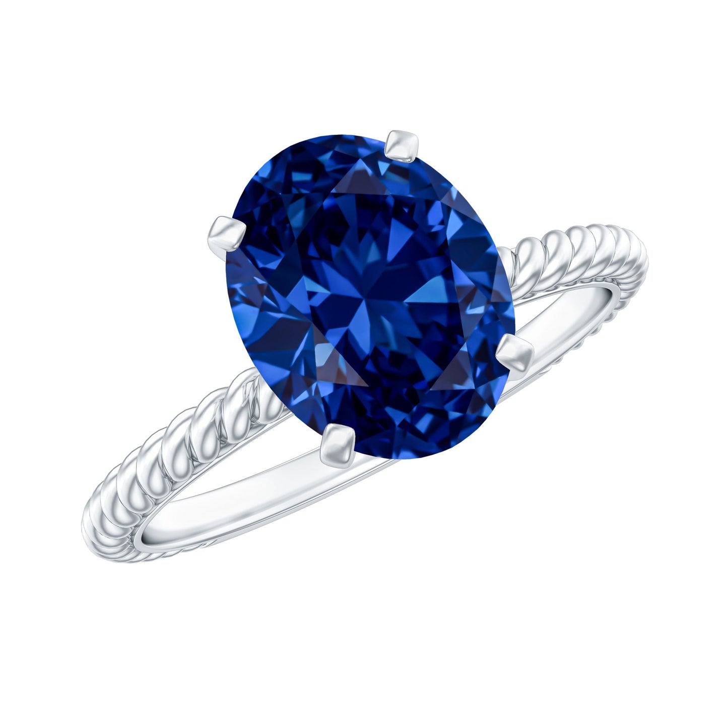 Certified 4 Carat Lab Grown Blue Sapphire Engagement Ring with Surprise Diamond