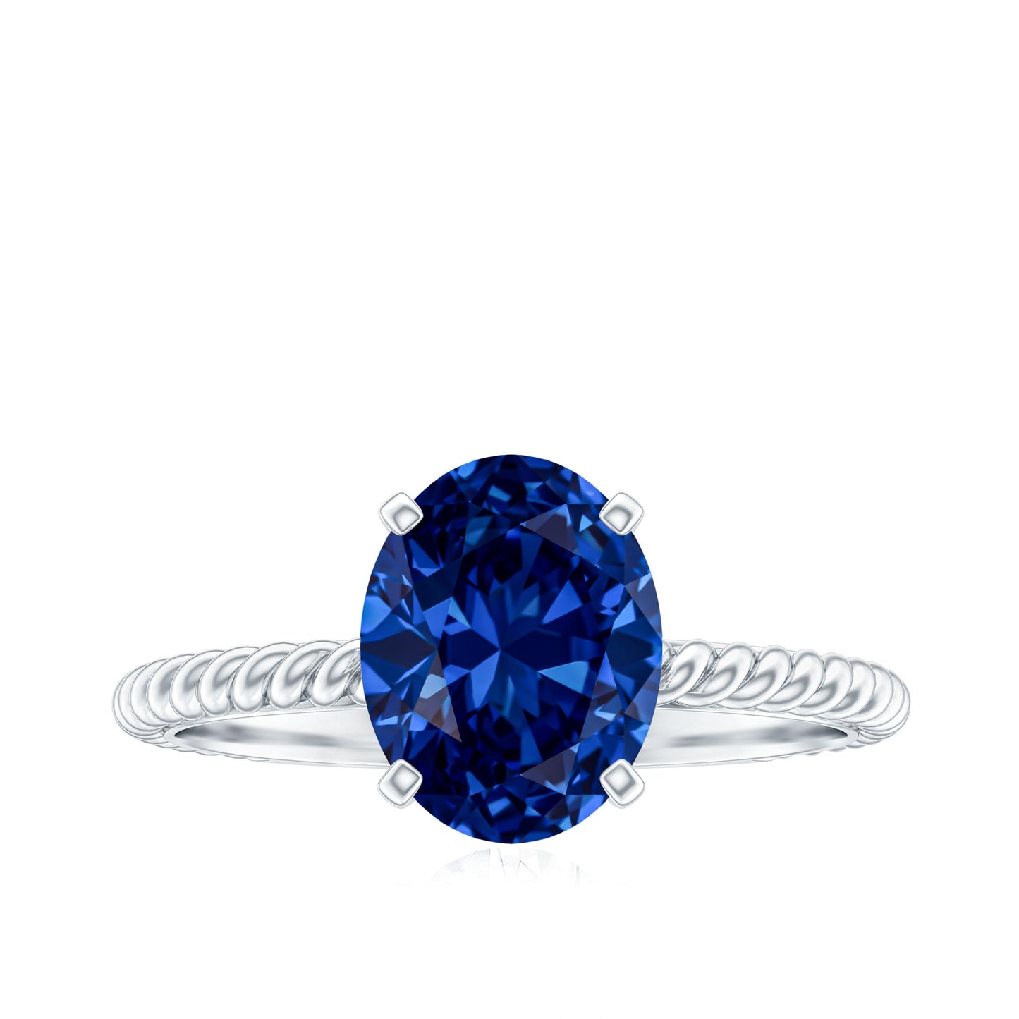 Certified 4 Carat Lab Grown Blue Sapphire Engagement Ring with Surprise Diamond