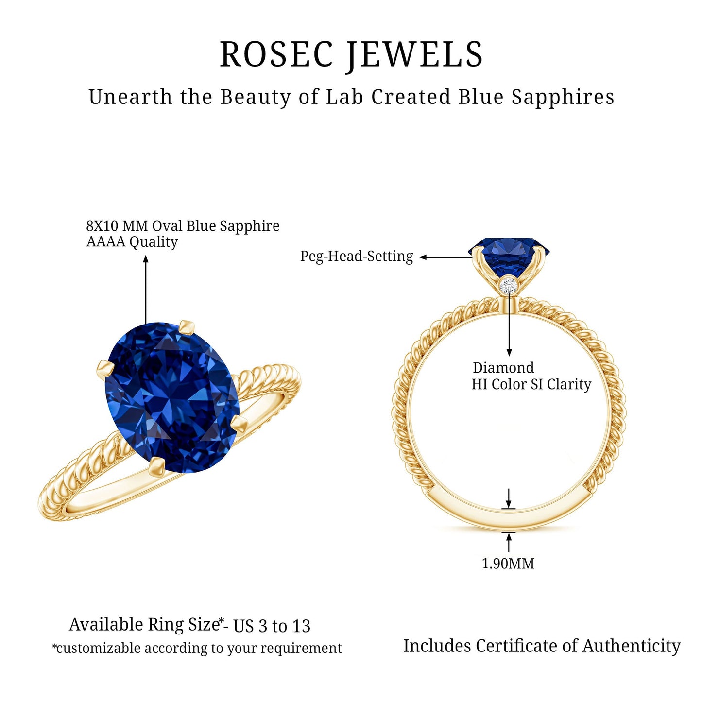 Certified 4 Carat Lab Grown Blue Sapphire Engagement Ring with Surprise Diamond
