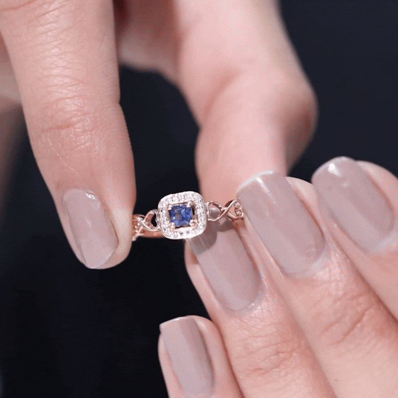 Certified Lab Blue Sapphire Diamond Promise Ring with Infinity Heart Shank