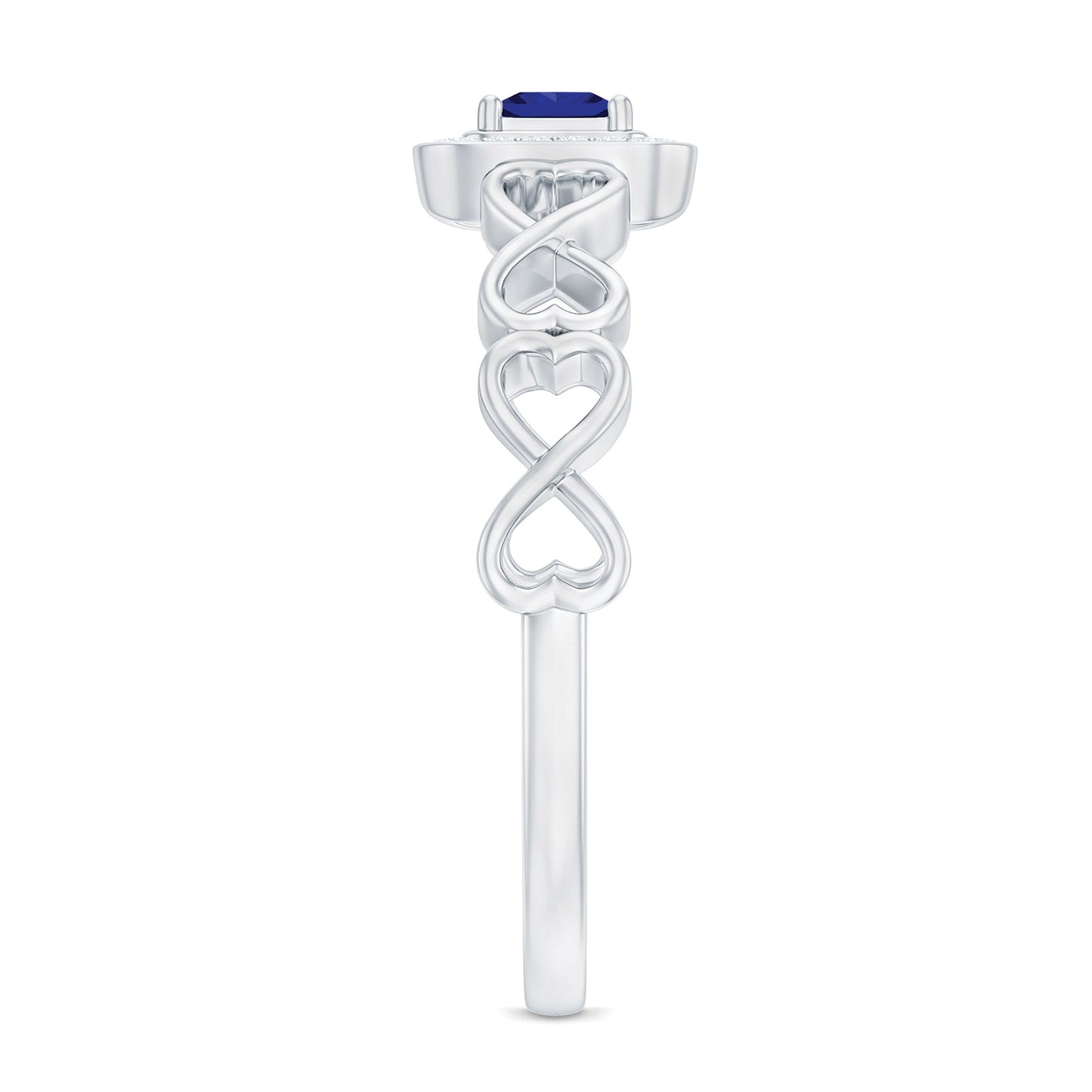 Certified Lab Blue Sapphire Diamond Promise Ring with Infinity Heart Shank