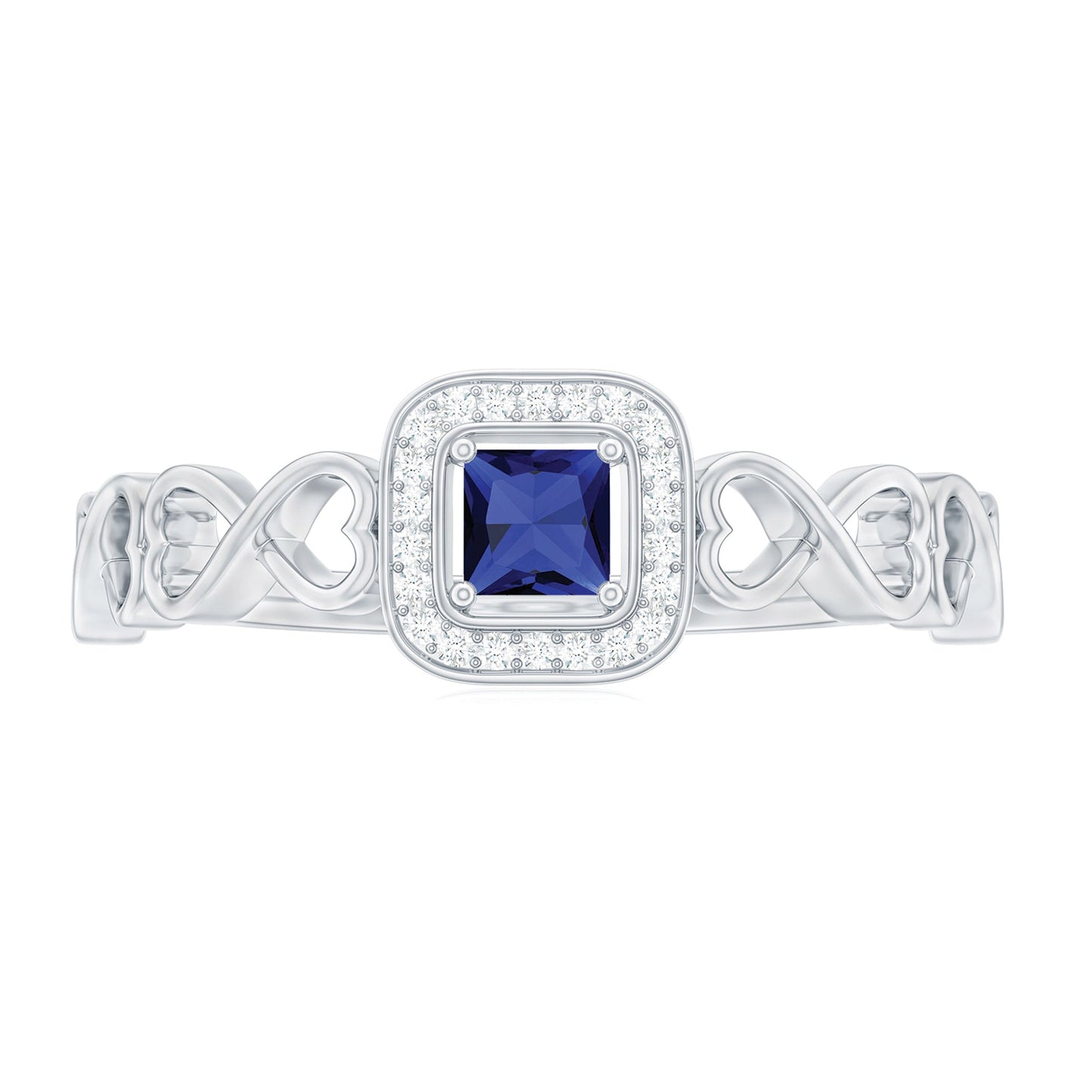 Certified Lab Blue Sapphire Diamond Promise Ring with Infinity Heart Shank