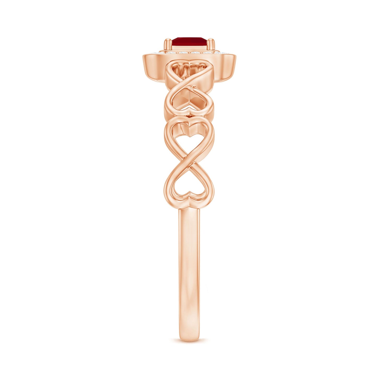 Natural Princess Cut Ruby Diamond Promise Ring with Infinity Shank