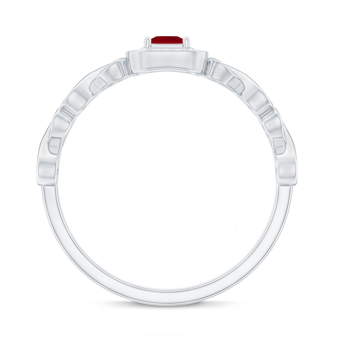 Natural Princess Cut Ruby Diamond Promise Ring with Infinity Shank
