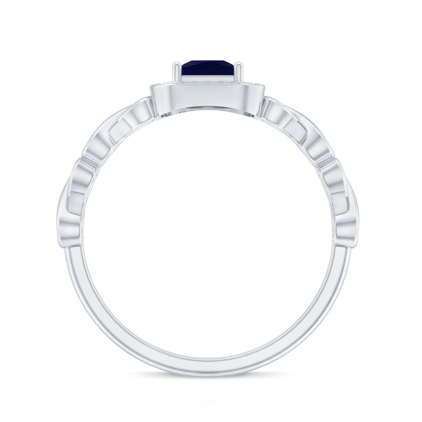 Natural Princess Cut Blue Sapphire Diamond Promise Ring with Infinity Heart Shank
