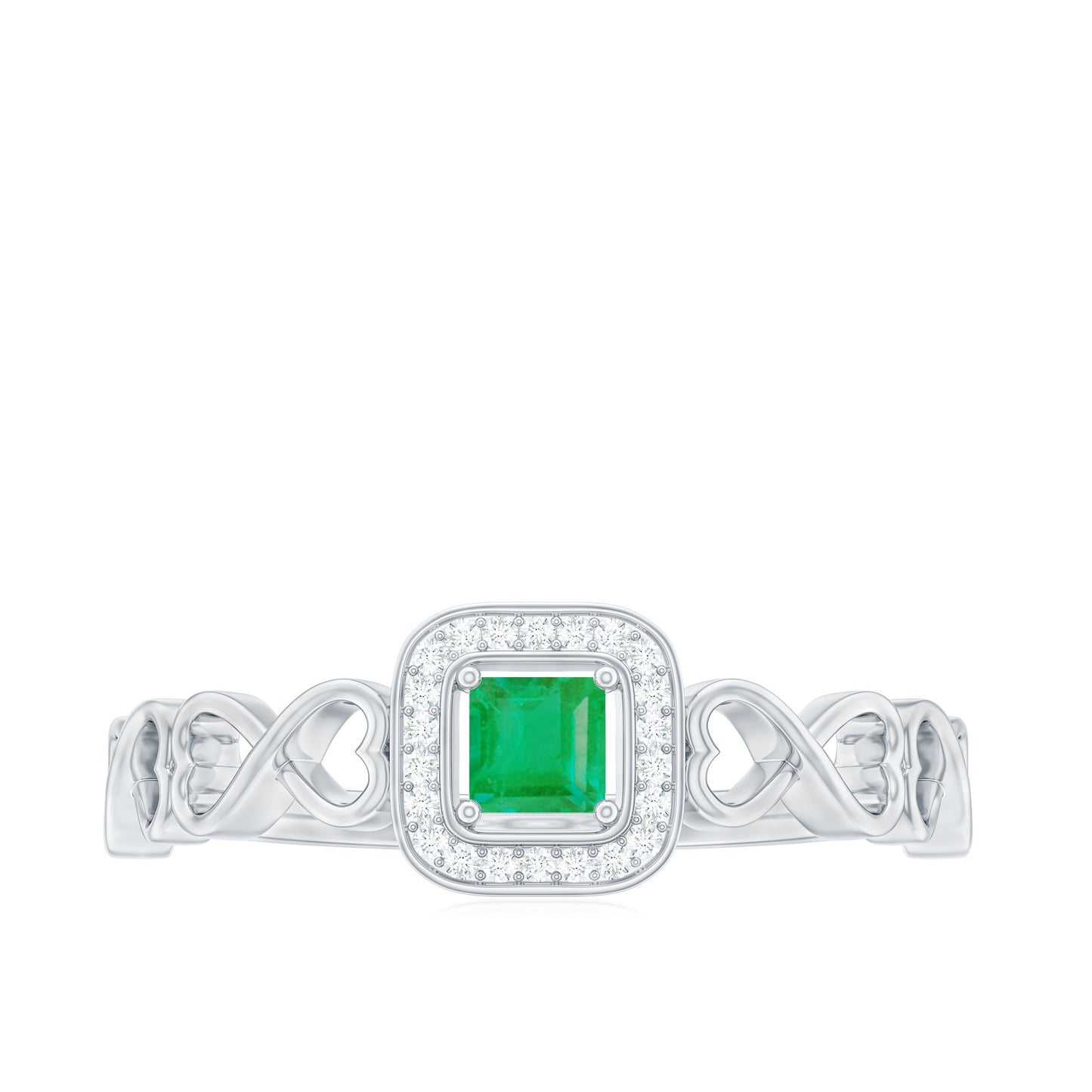 Natural Princess Cut Emerald Diamond Promise Ring For Her