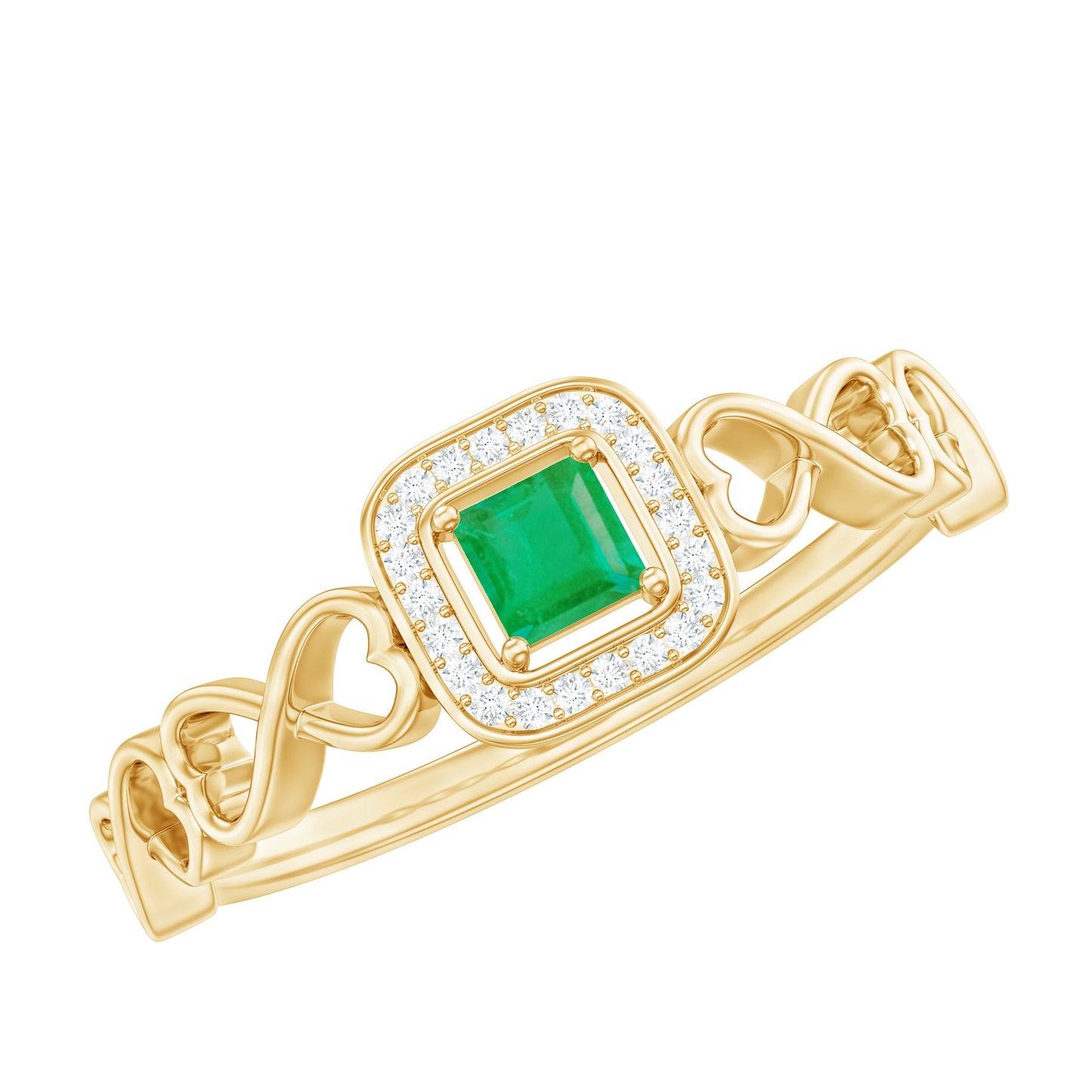 Natural Princess Cut Emerald Diamond Promise Ring For Her