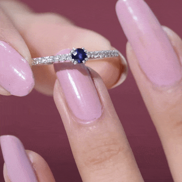 Genuine Blue Sapphire Promise Ring with Diamond