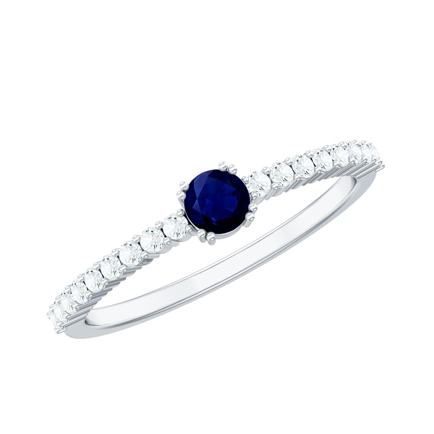 Genuine Blue Sapphire Promise Ring with Diamond