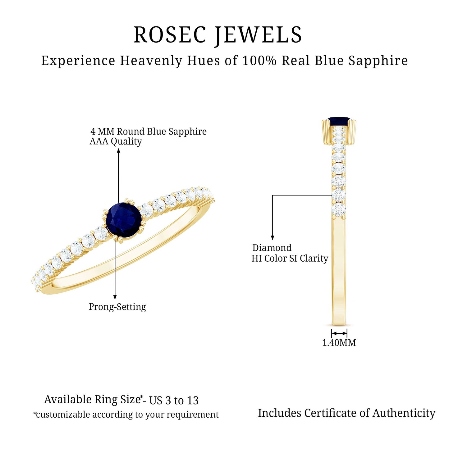 Genuine Blue Sapphire Promise Ring with Diamond