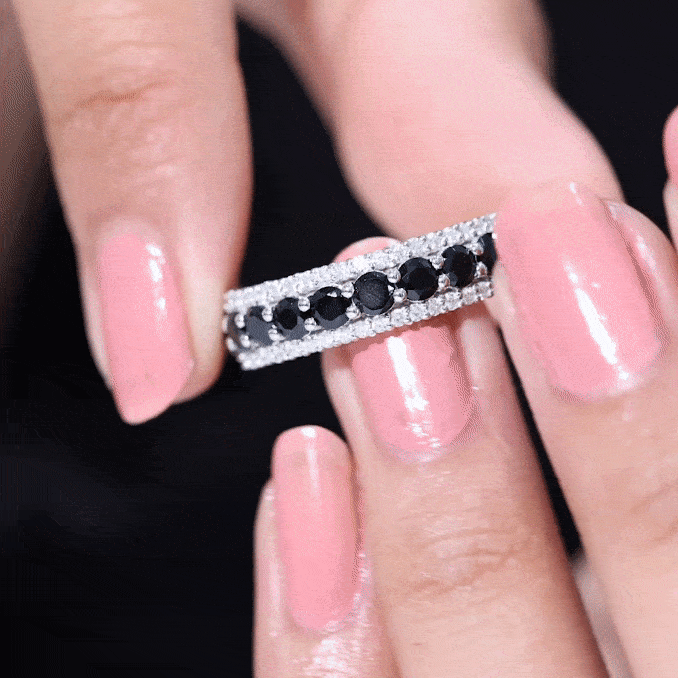 Natural Black Spinel Diamond Half Eternity Ring for Anniversary
