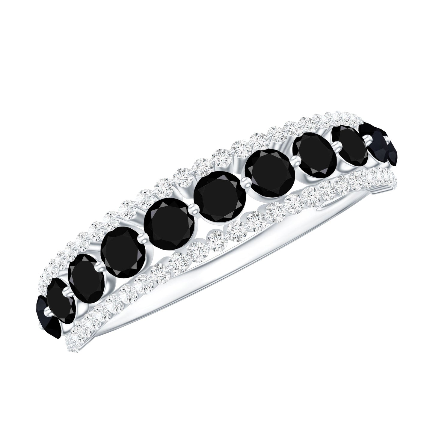 Natural Black Spinel Diamond Half Eternity Ring for Anniversary