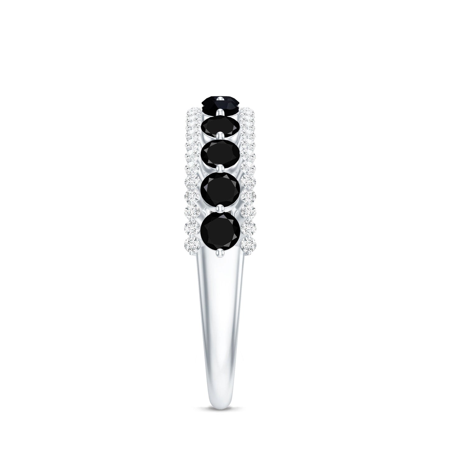 Natural Black Spinel Diamond Half Eternity Ring for Anniversary