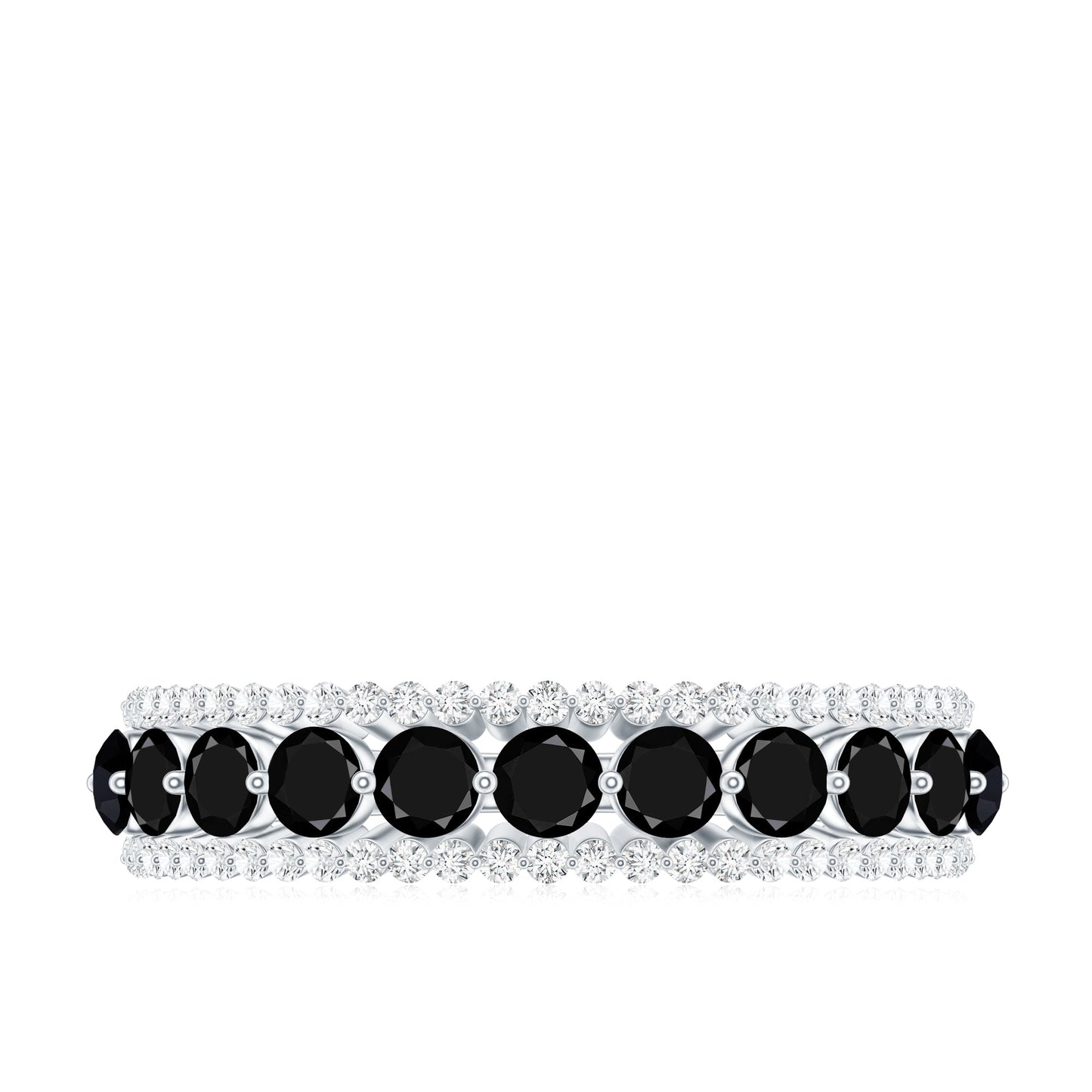 Natural Black Spinel Diamond Half Eternity Ring for Anniversary