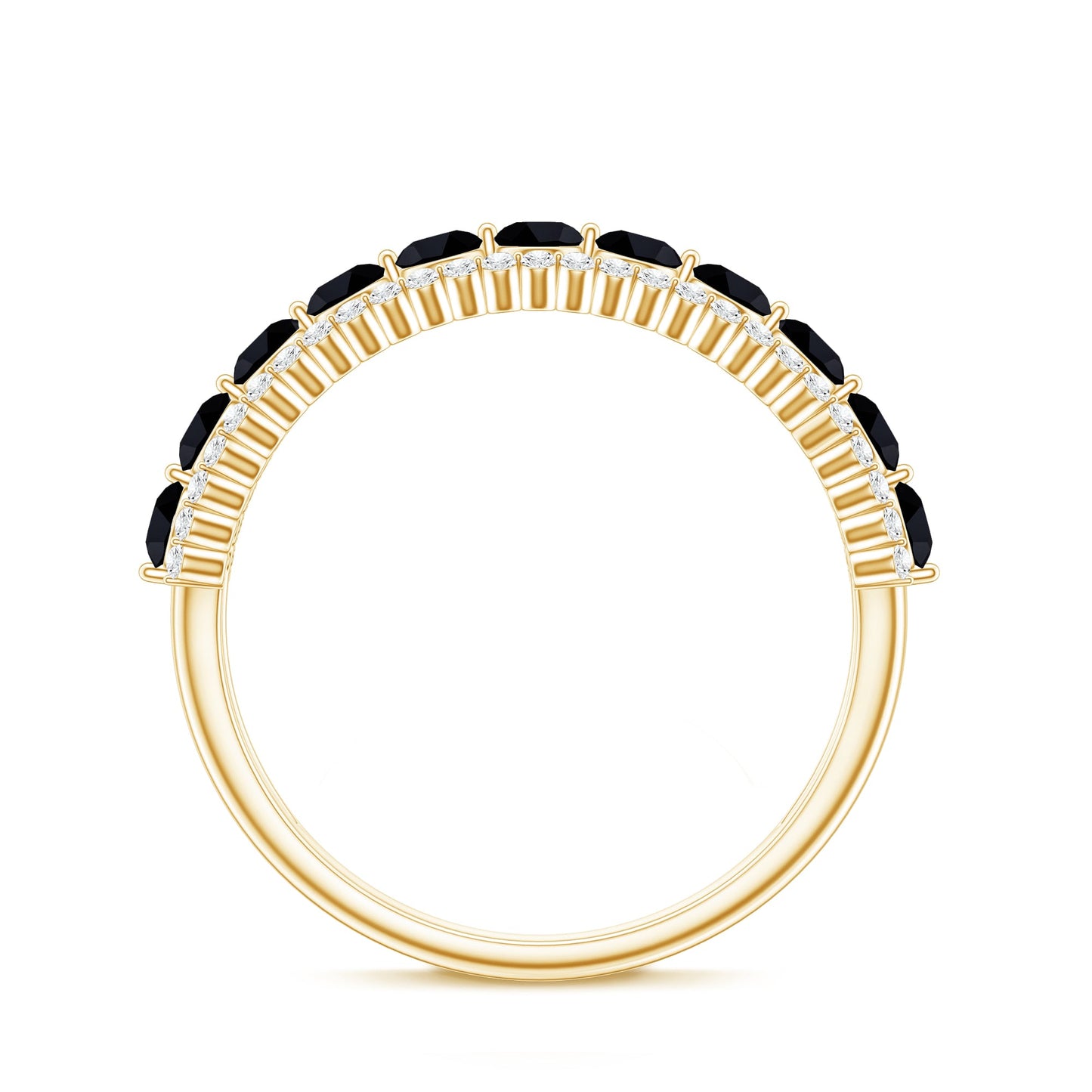 Natural Black Spinel Diamond Half Eternity Ring for Anniversary