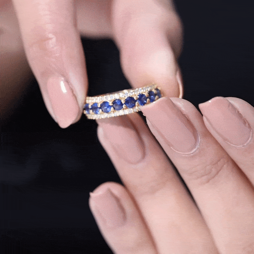 Certified Lab Grown Blue Sapphire Half Eternity Band Ring with Diamond