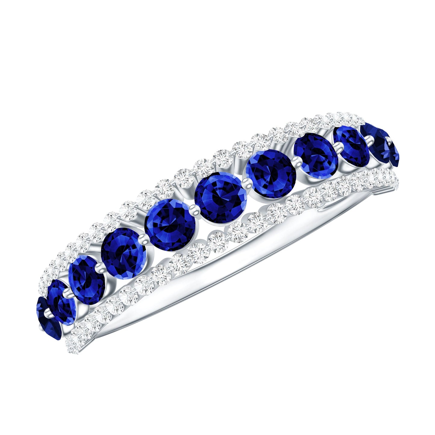 Certified Lab Grown Blue Sapphire Half Eternity Band Ring with Diamond