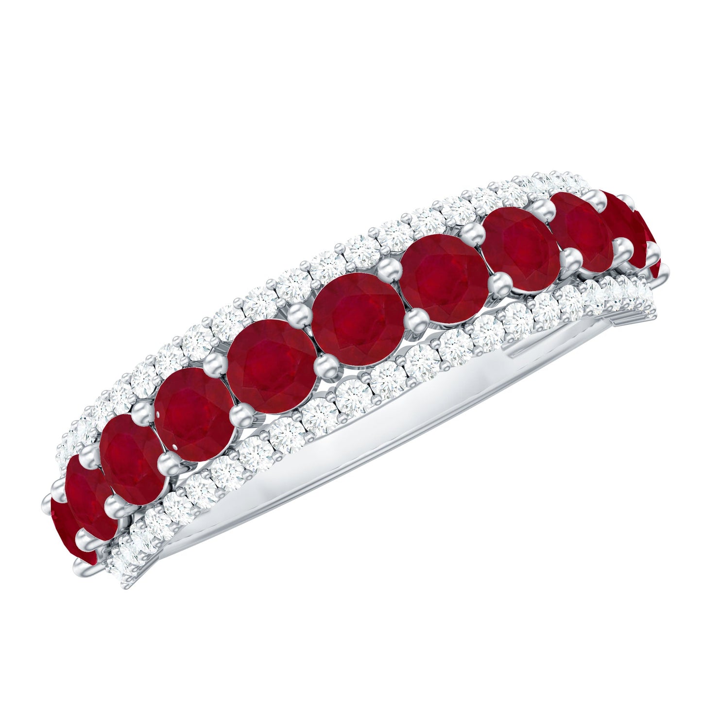 Natural Ruby Diamond Half Eternity Anniversary Band Ring for Women