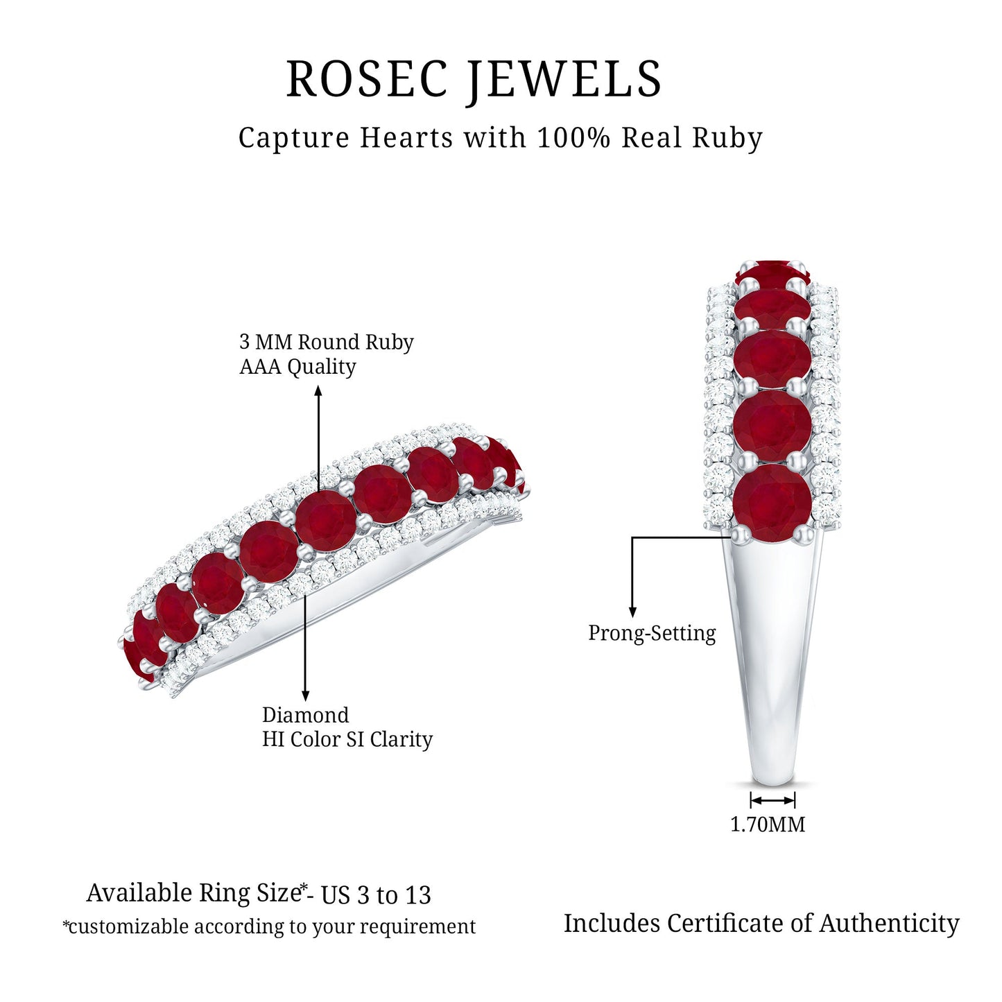 Natural Ruby Diamond Half Eternity Anniversary Band Ring for Women