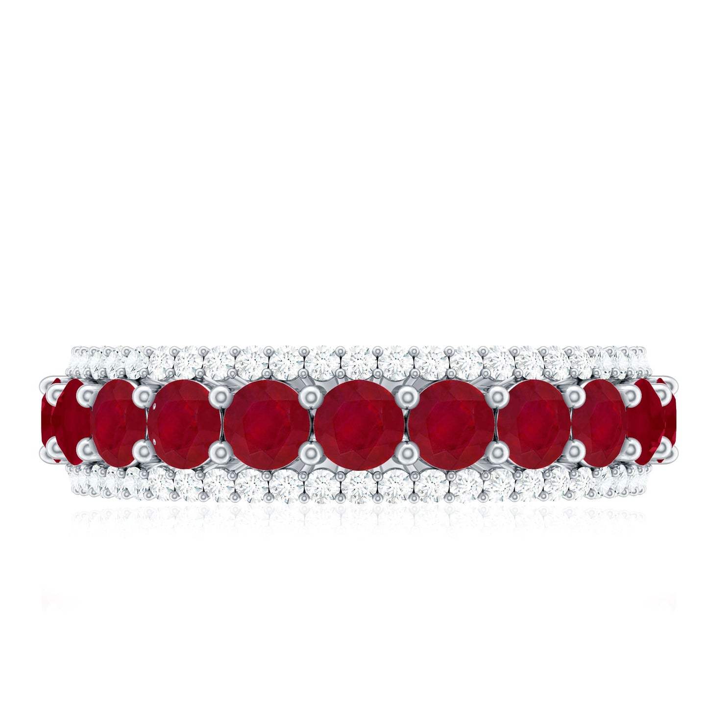 Natural Ruby Diamond Half Eternity Anniversary Band Ring for Women