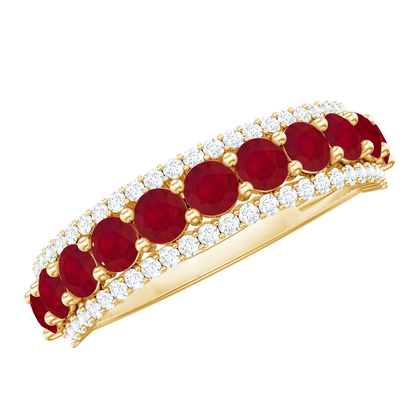 Natural Ruby Diamond Half Eternity Anniversary Band Ring for Women