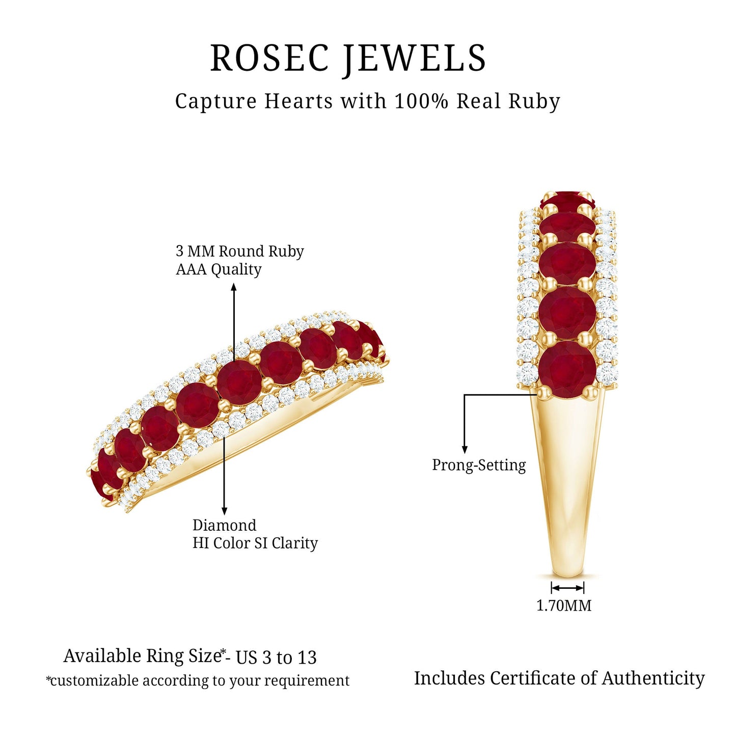 Natural Ruby Diamond Half Eternity Anniversary Band Ring for Women