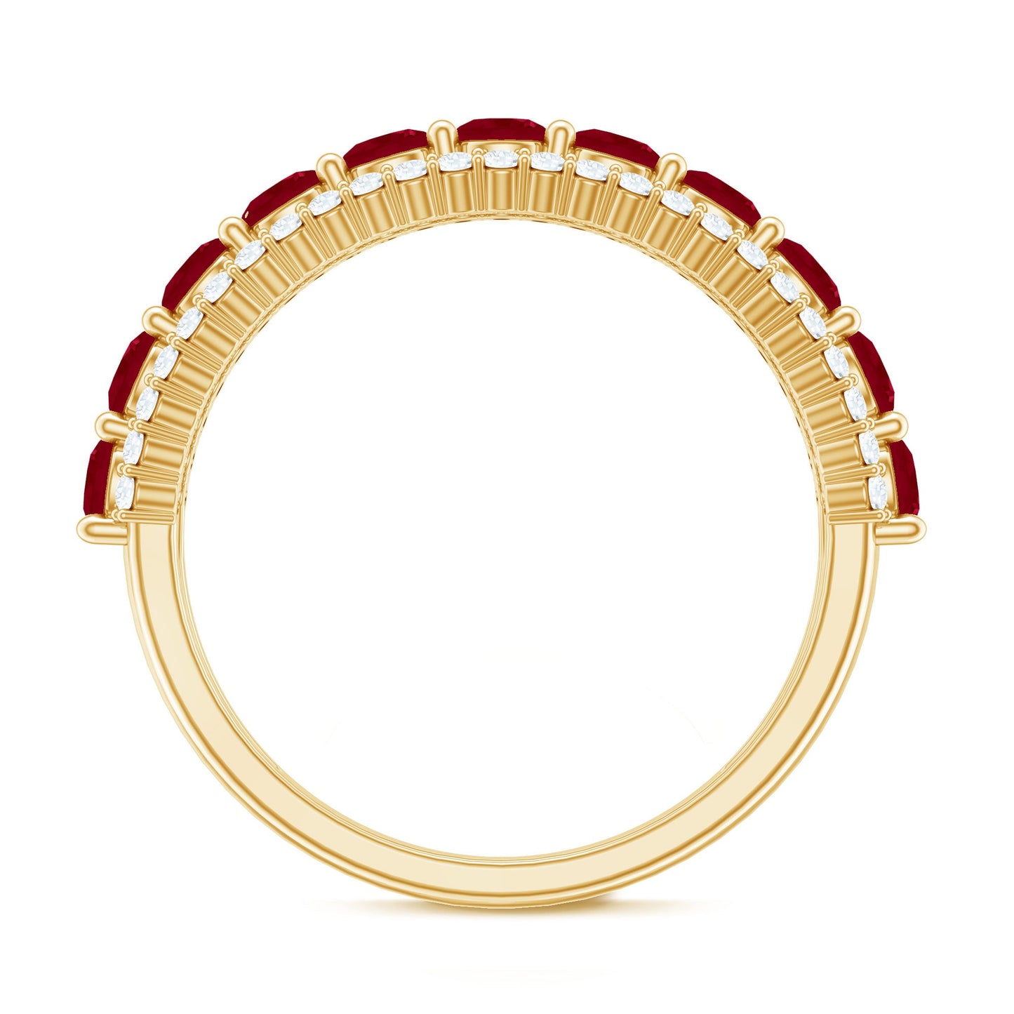 Natural Ruby Diamond Half Eternity Anniversary Band Ring for Women