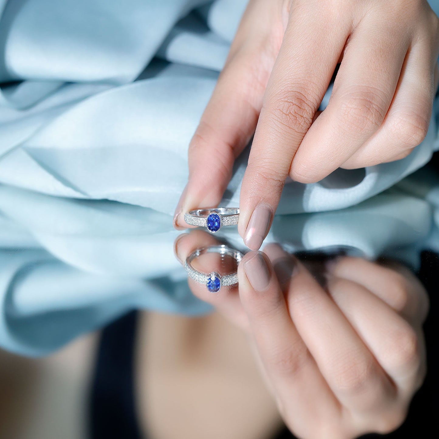 Certified 0.6 Carat Oval Lab Grown Blue Sapphire Engagement Ring with Diamond