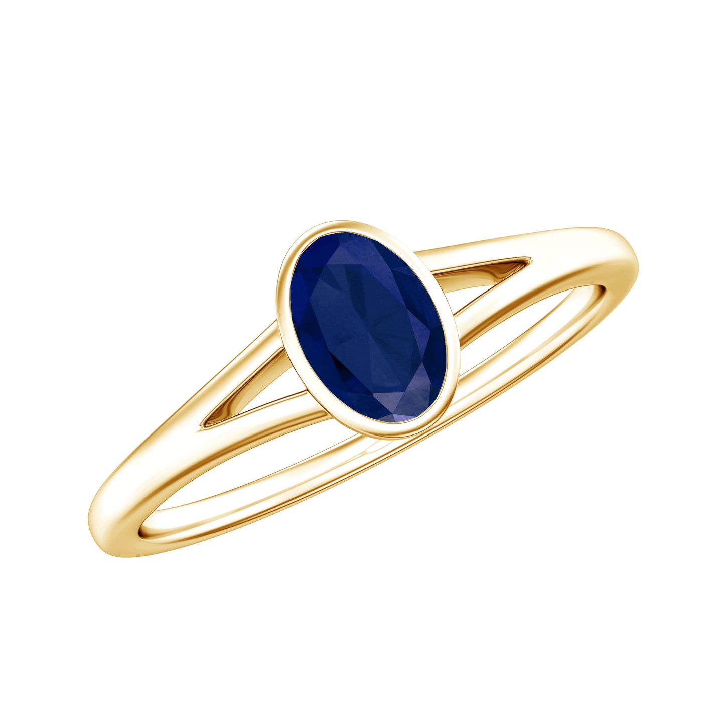 Natural 0.6 Carat Oval Shape Blue Sapphire Promise Ring with Split Shank