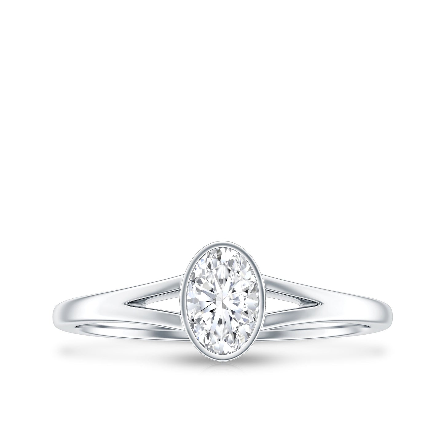 Bezel Set Oval Cut Moissanite Promise Ring in Split Shank