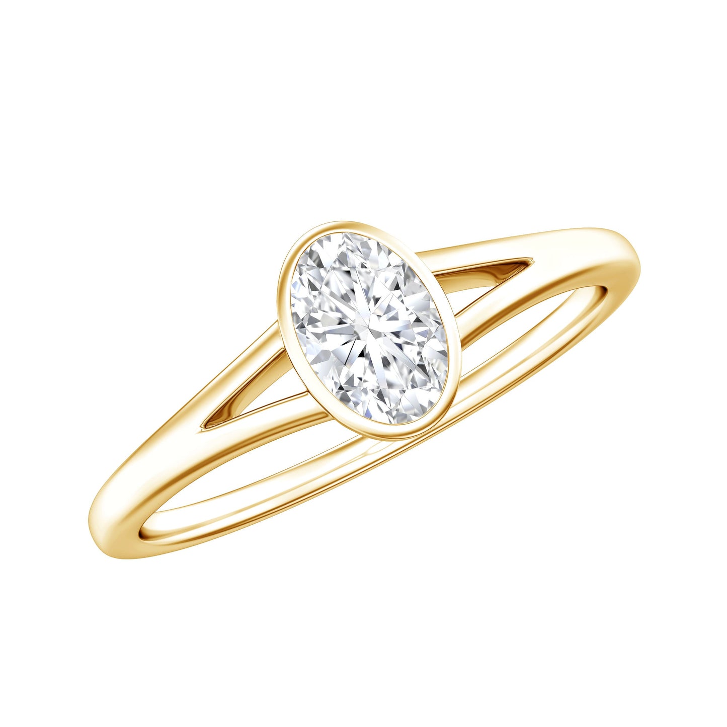 Bezel Set Oval Cut Moissanite Promise Ring in Split Shank
