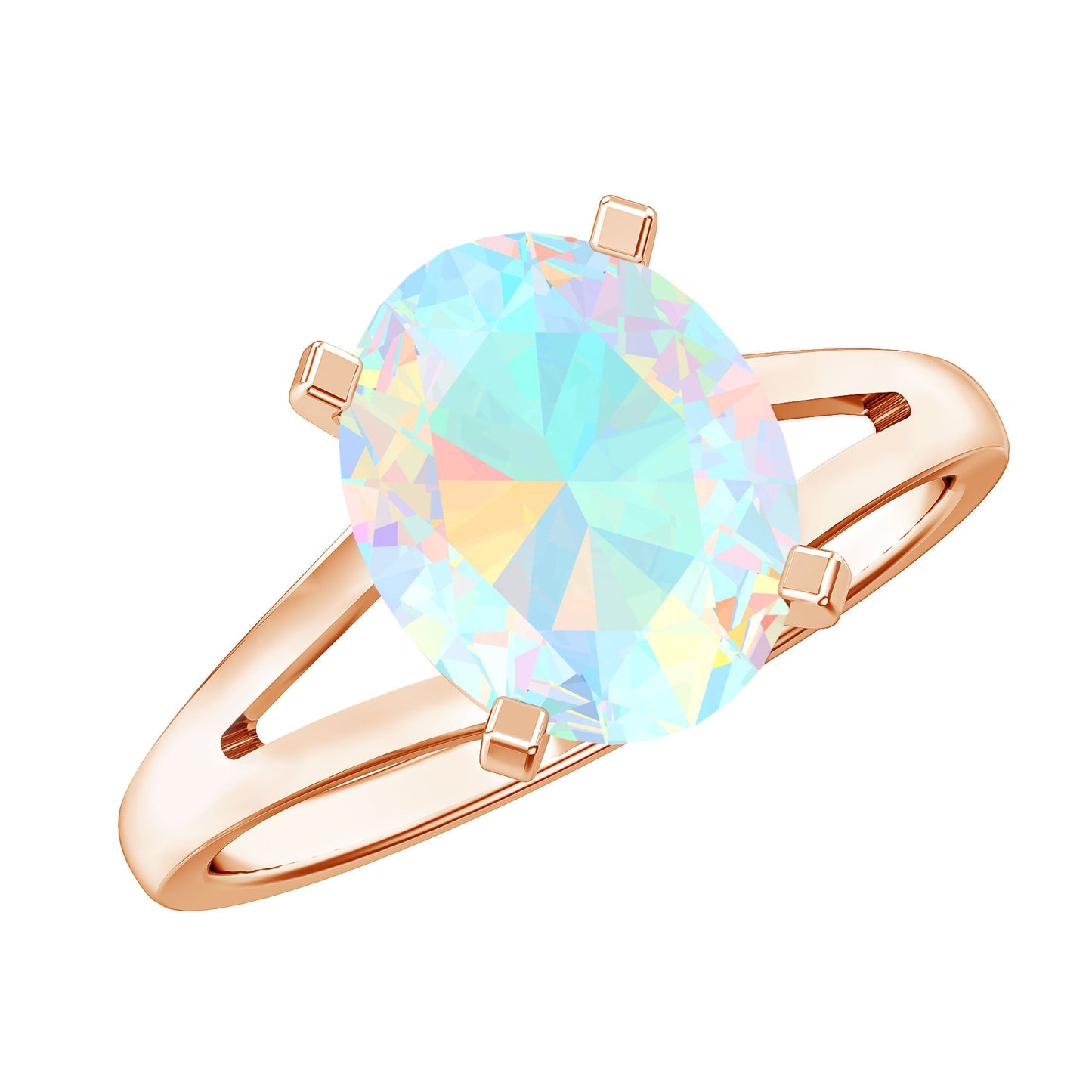 Natural 8X10 mm Ethiopian Opal Diamond Oval Engagement Ring with Split Shank
