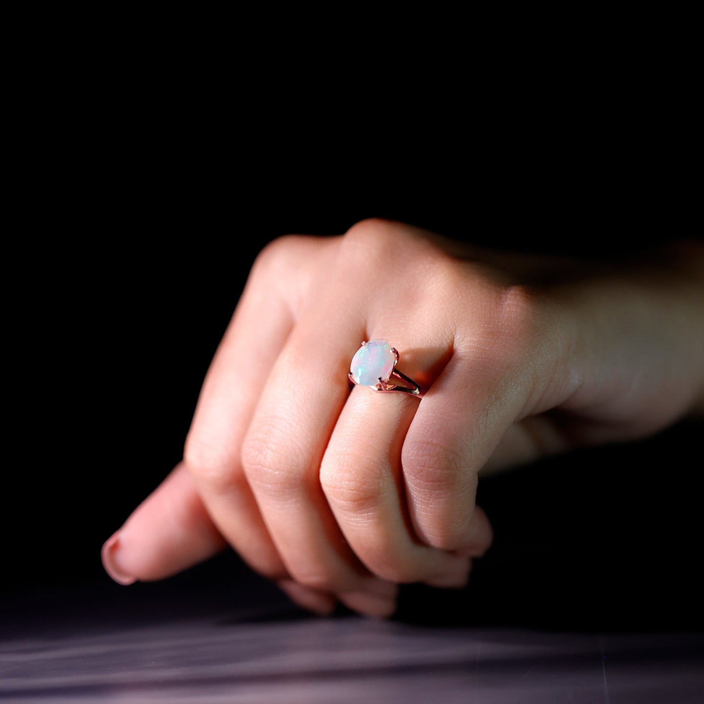 Natural 8X10 mm Ethiopian Opal Diamond Oval Engagement Ring with Split Shank