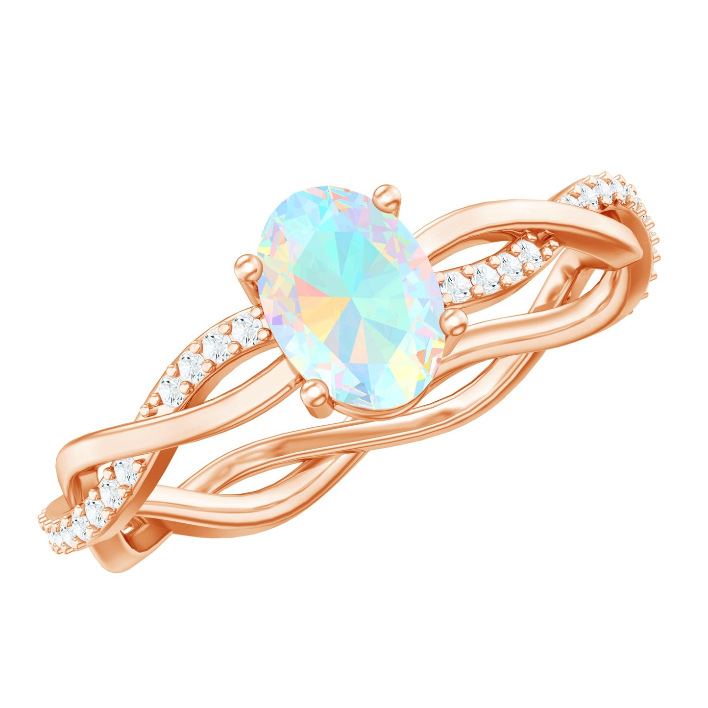 1.2 Carat Natural Opalescent Oval Engagement Ring with Diamond Braided Shank
