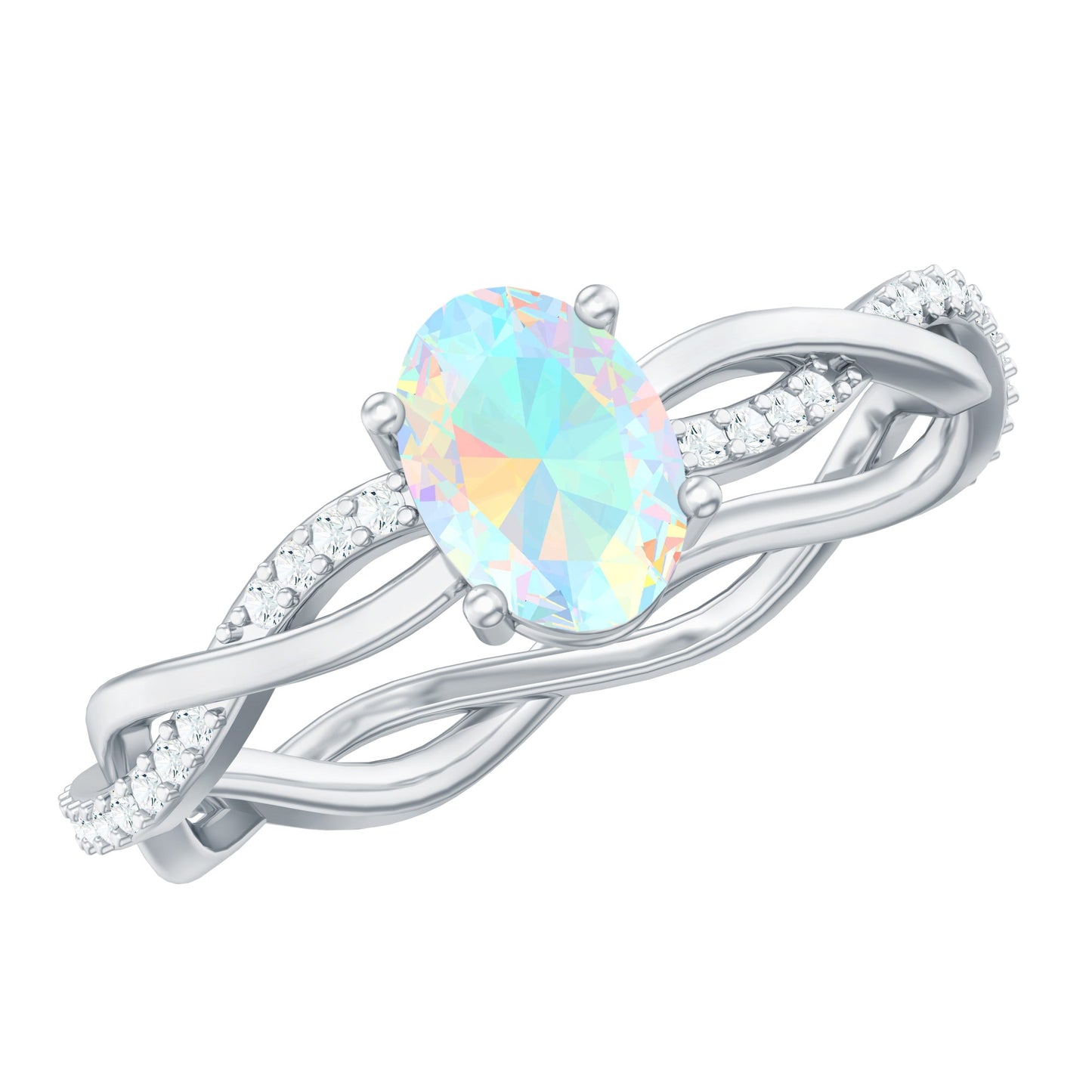 1.2 Carat Natural Opalescent Oval Engagement Ring with Diamond Braided Shank